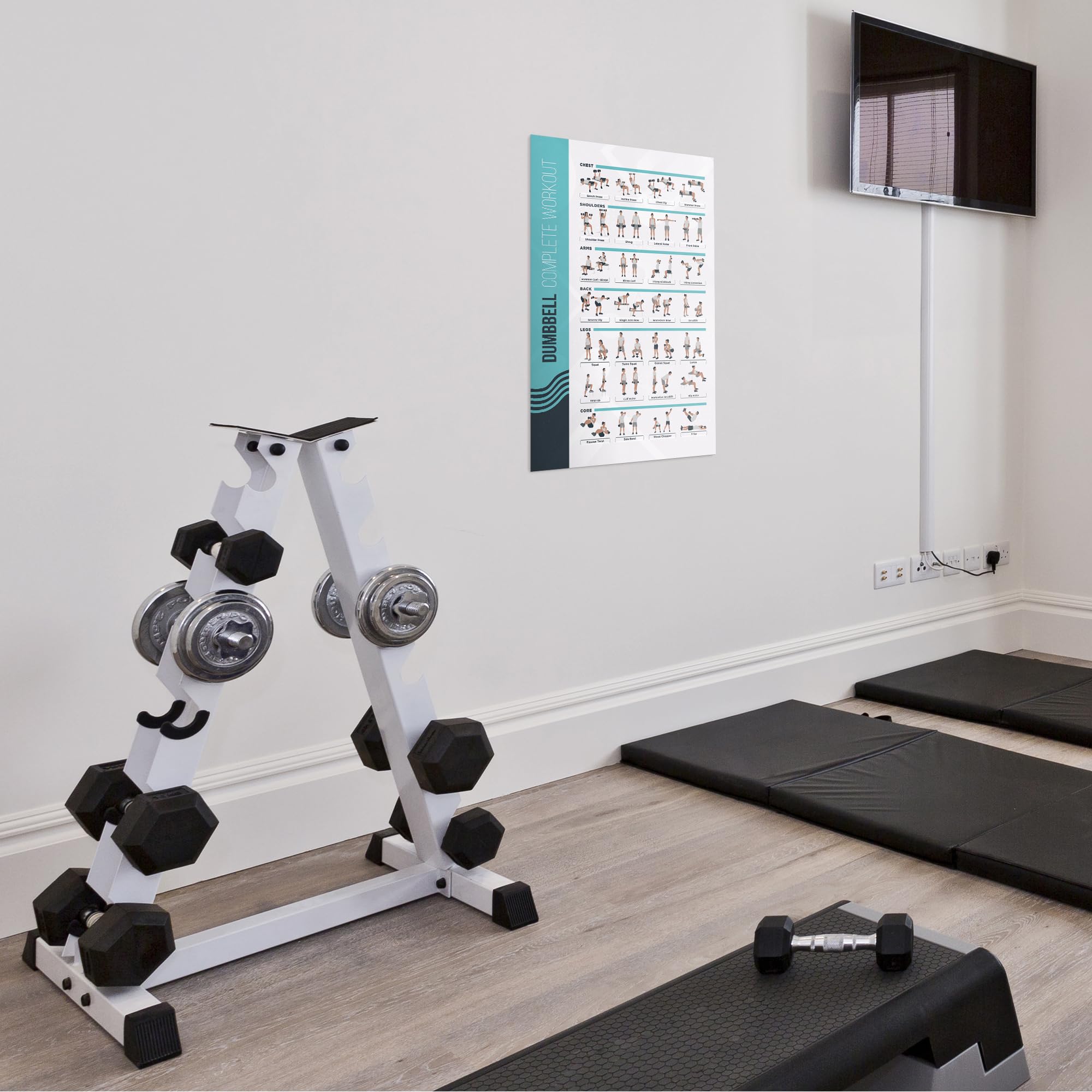 Fitmate Dumbbell Workout Exercise Poster - Workout Routine With Free Weights, Home Gym Decor, Room Guide (16.5 X 25 Inch)