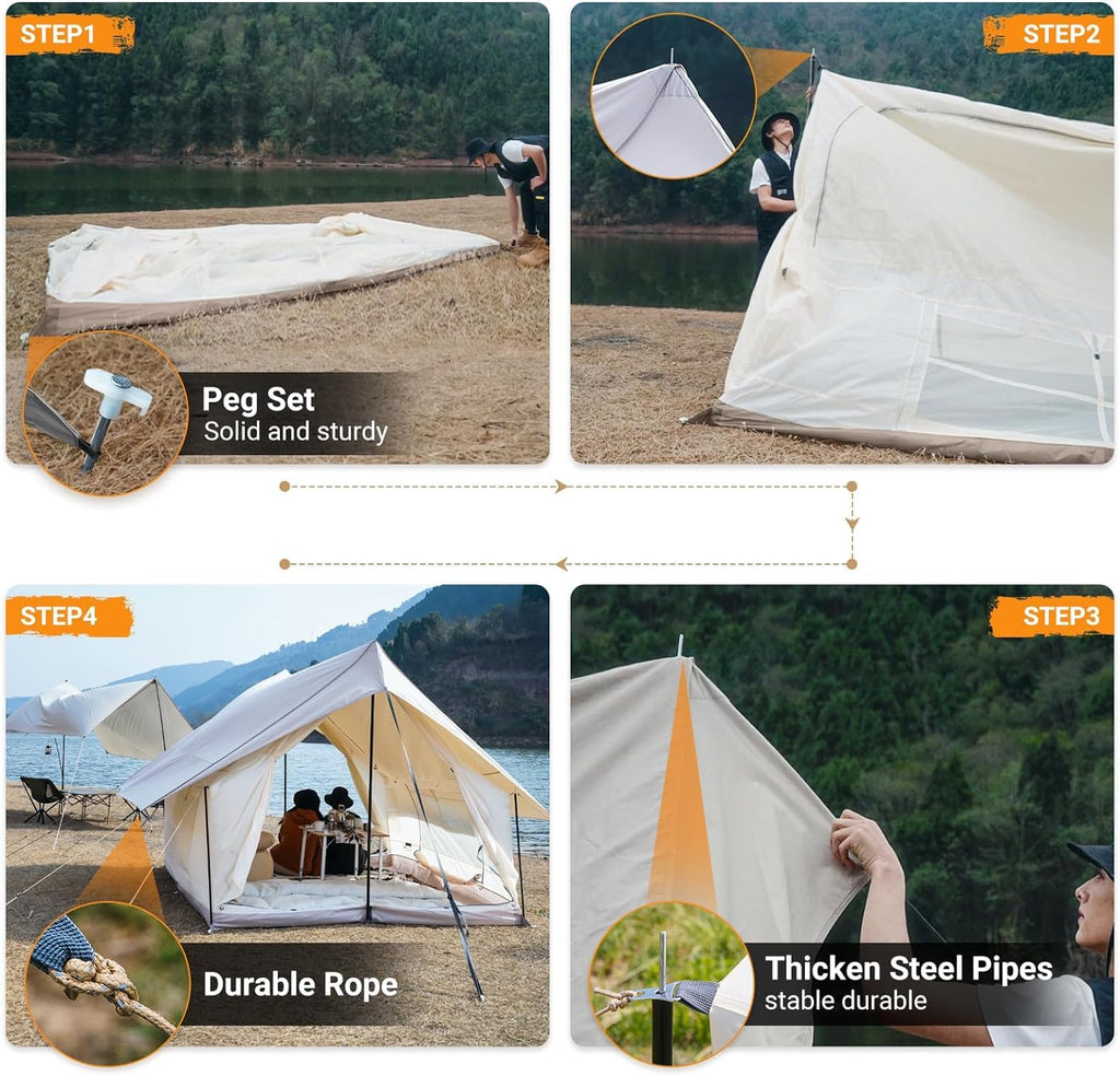 Kingcamp 6-8 Person Canvas Tent For Camping Waterproof & Windproof Cabin Tents With Large Mesh Windows, Easy Setup, All Season W