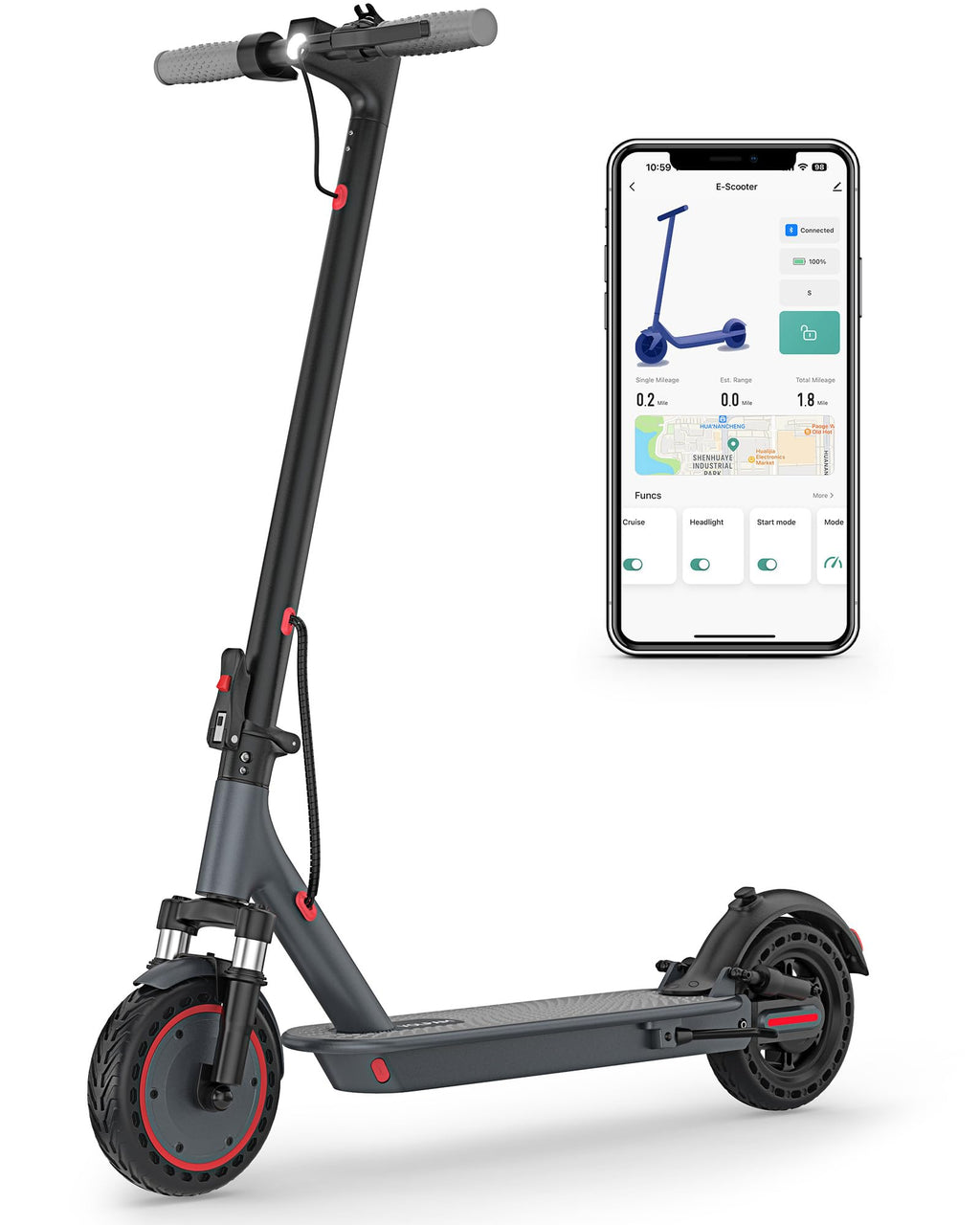 Electric Scooter, 350W Motor, Dual Suspension Kick Scooter, 23 Miles Long Range & 19 MPH & 8.5 Solid Tires, Foldable E Scooter w