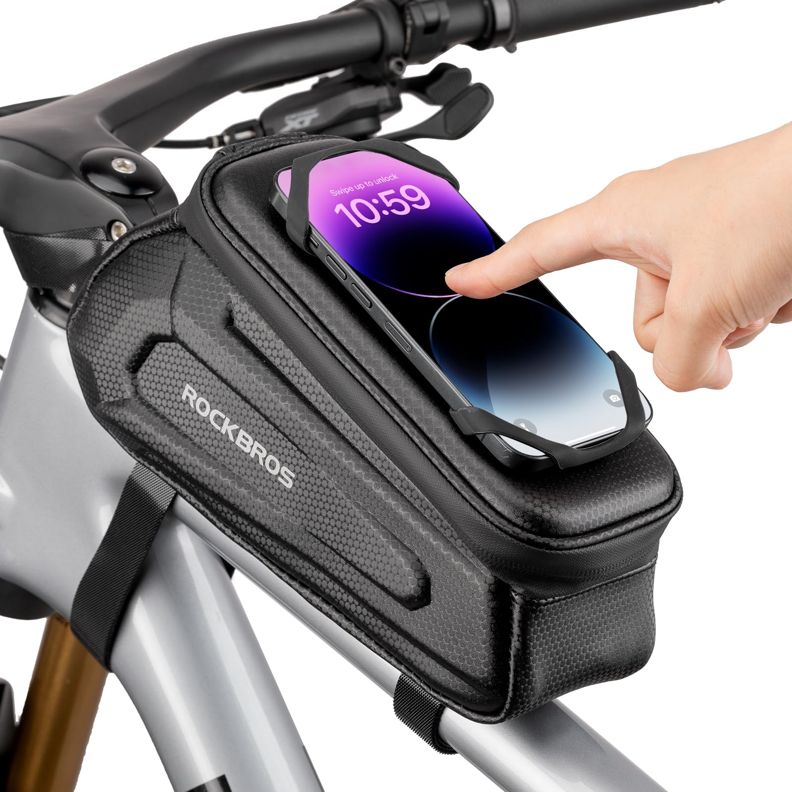 ROCKBROS Bike Bag Phone Holder Bag Bike Top Tube Bag Bicycle Frame Bag Waterproof Bike Bag Pouch Bike Accessories for Mountain R
