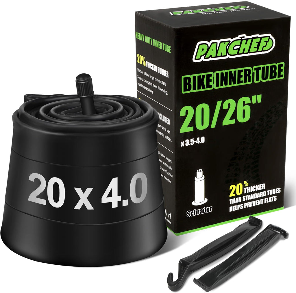 Pakchef 20 X 4.0 Fat Tire Tube For 20X3.5/4.0 E-Bike Bicycle Fat Tire Tubes Schrader Valve - 20 Inch Butyl Rubber Bike Inner Tub