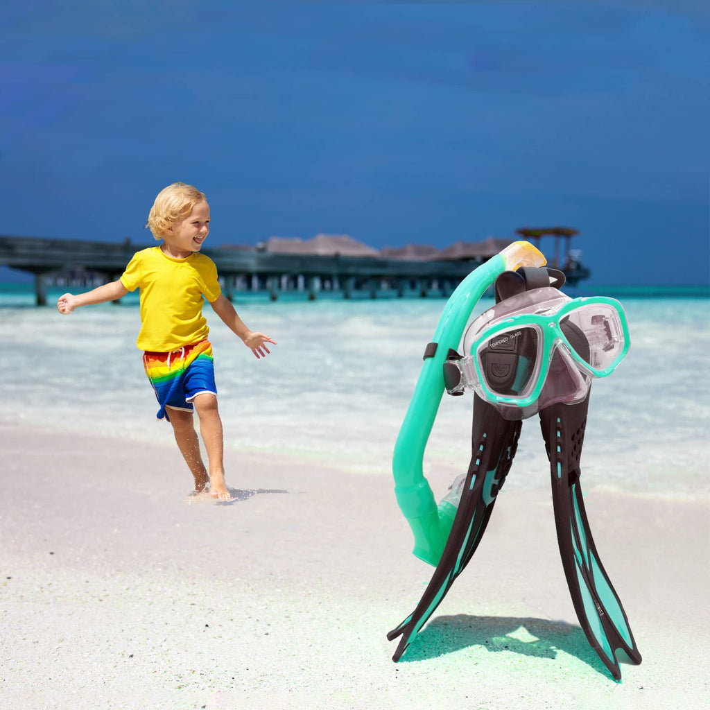 Kids Snorkel Set With Fins, Snorkel Fins Mask Set For Kids Child Snorkeling Gear With Flippers Anti Leak, Youth Snorkel Fins Set