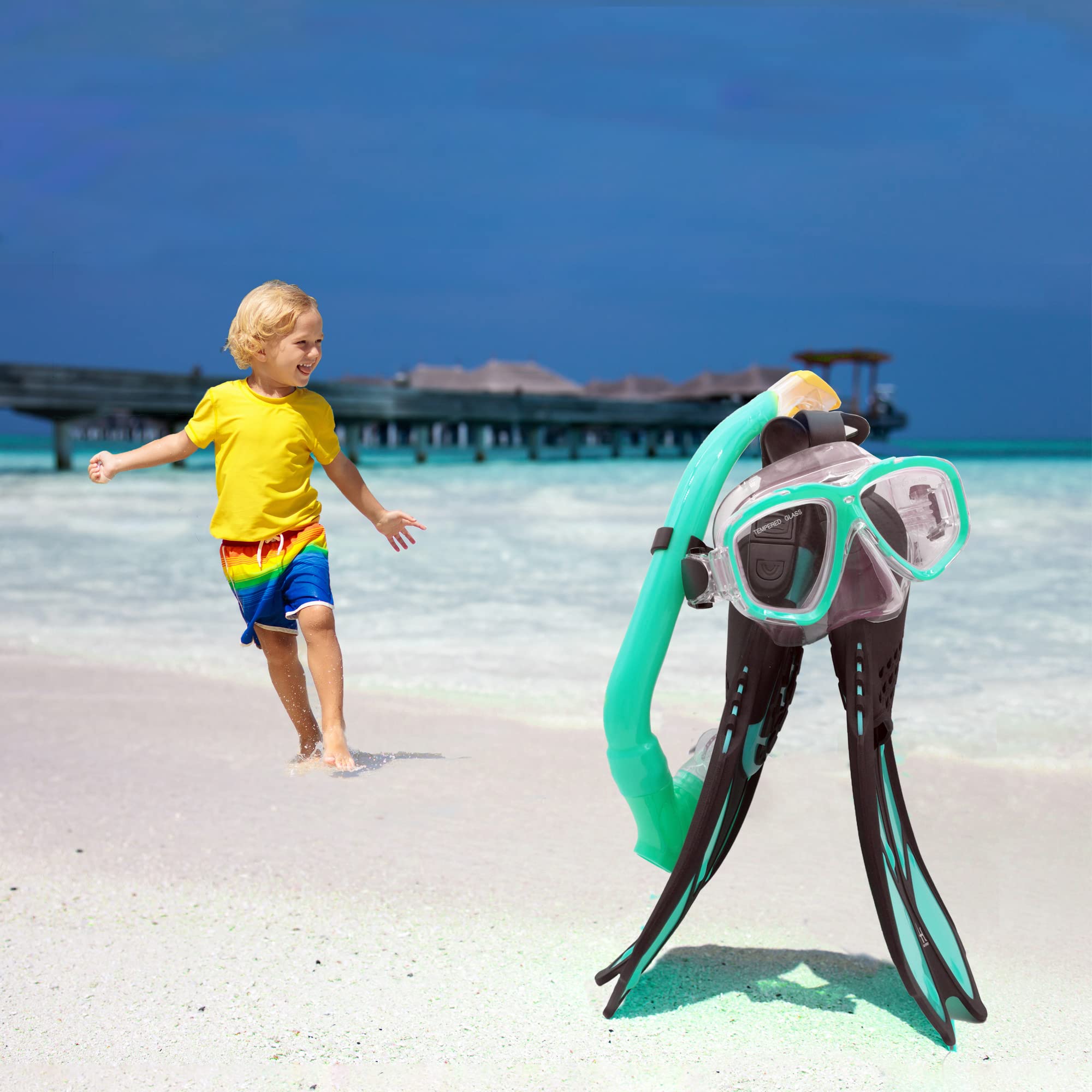 Kids Snorkel Set With Fins, Snorkel Fins Mask Set For Kids Child Snorkeling Gear With Flippers Anti Leak, Youth Snorkel Fins Set