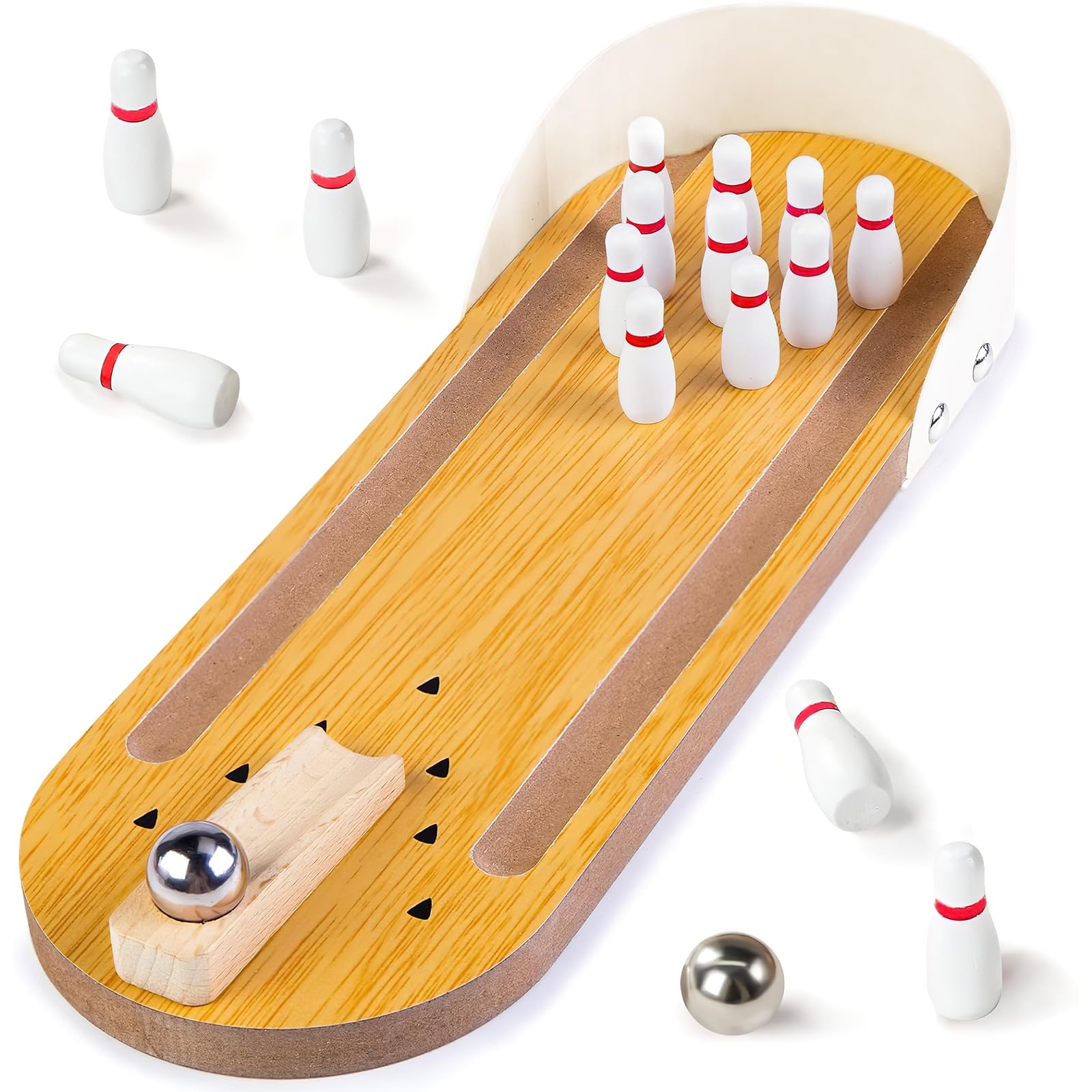 3 Otters Mini Bowling Set, Wooden Tabletop Bowling Game Desk Toys Desktop Bowling Home Bowling Alleys, Desk Gifts For Coworkers