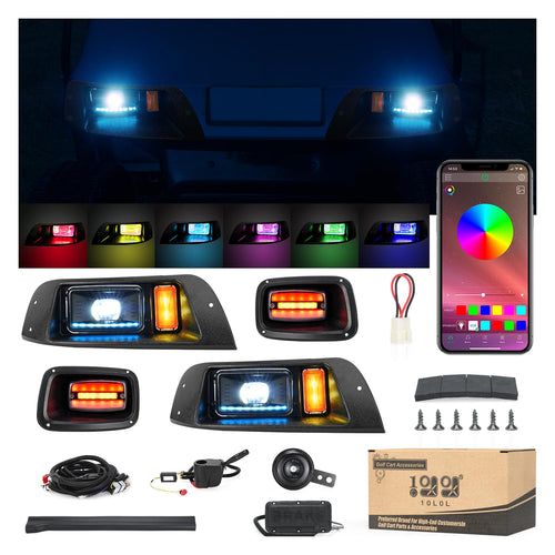 10L0L Golf Cart Headlight Kits For 1996-2013 Ezgo Txt Carts (12V-48V), With Tail Lights, Turn Signals Kits, Brake Lights And Saf