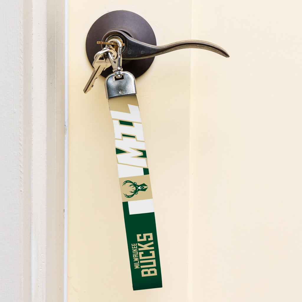 Rico Industries Nba Basketball Milwaukee Bucks Wrist Lanyard Key Chain, Cute Wristlet Strap Keychain Holder For Women Men Car Ke