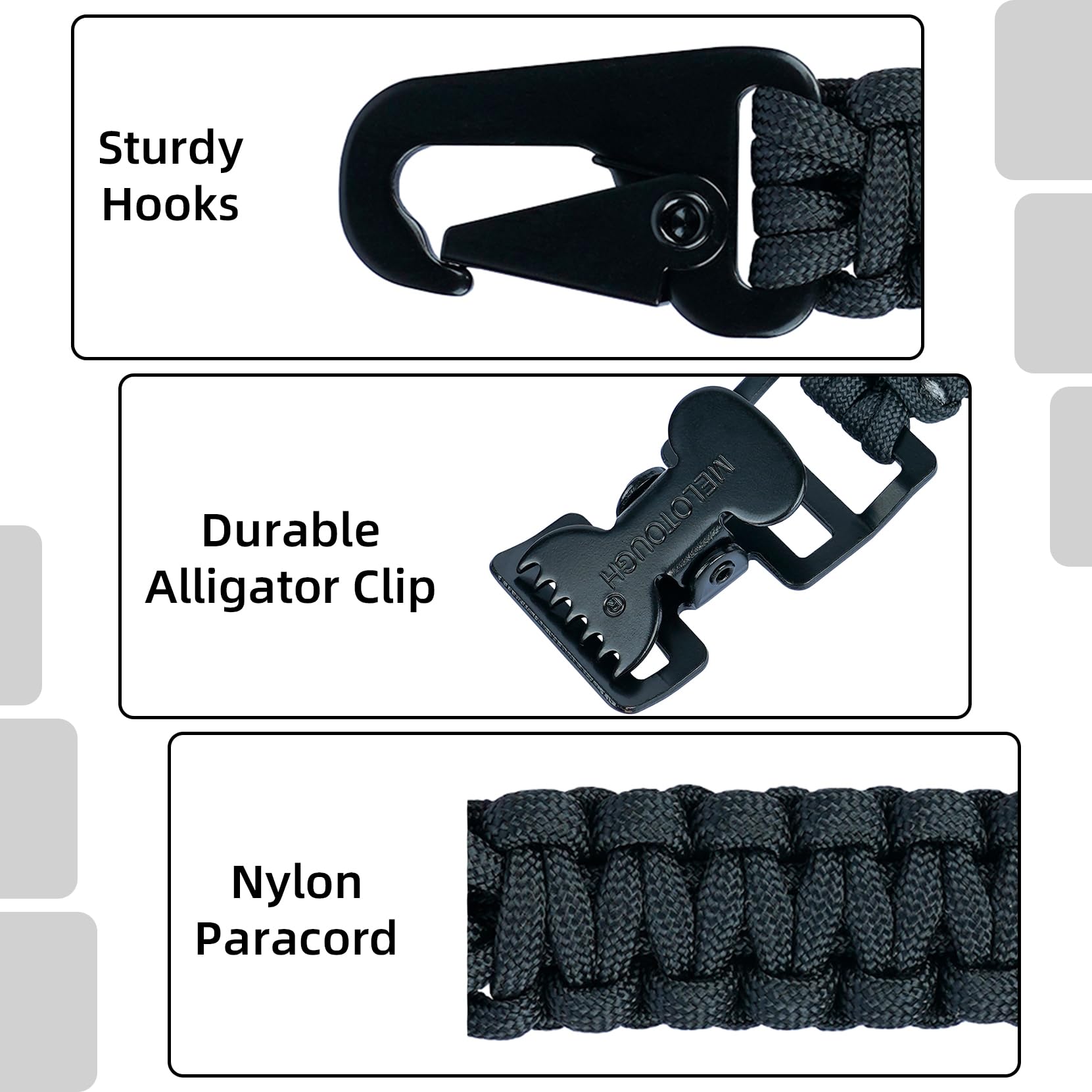 Melotough Tactical Glove Clip Braided Paracord Glove Holder Clip For Hunting, Hiking, Camping, Outdoor Activities (Black 2Pcs)