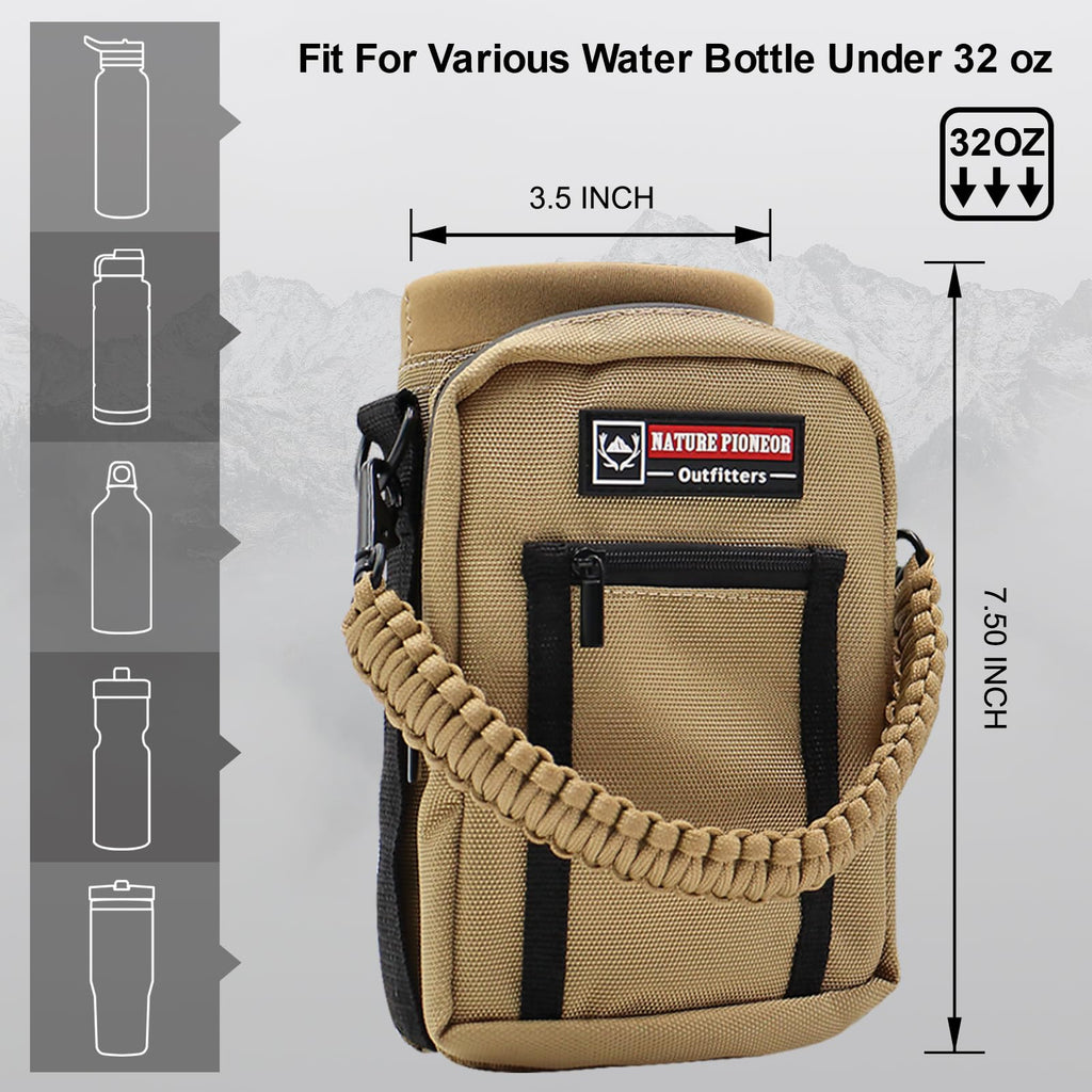 Nature Pioneor Oxford Insulated Water Bottle Holder With Shoulder Strap For 32Oz Sports Water Bottles, Carrier/Pouch Sleeve For