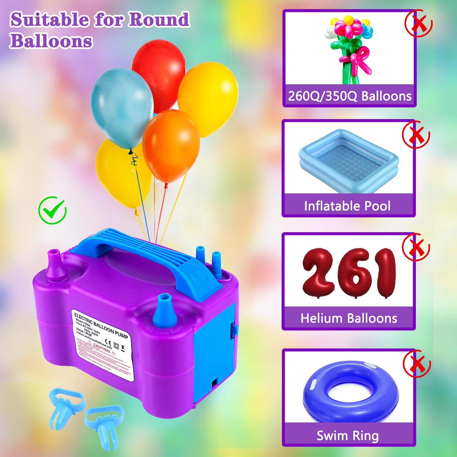 Electric Balloon Pump,110V 600W Balloon Blower Inflator Dual Nozzle Air Pump Balloons Inflator For Decoration, Party, Sport,Gift