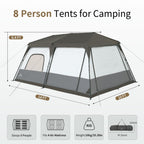 Naturehike Cape 6 Person 8 Person Camping Tent, 60S Easy Setup Instant Tent Pop Up Tent, Waterproof Large Tall 6/8 Person Tents