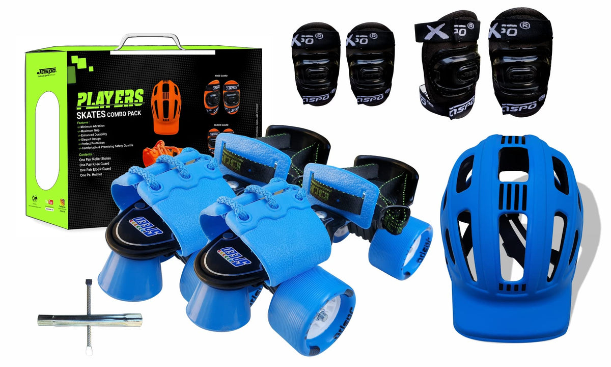 jaspo UnisexYouth Cruiser Senior Players Quad Adjustable Roller Skates Combo (Suitable For 6 To 14 Years) (Sky Blue), outdoor_w