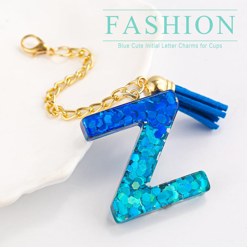 Letter Charm Accessories for Stanley Cup 1 PCS Cute Initial Keychain Handle Charm for Stanley Tumbler for Women Blue Letter Z