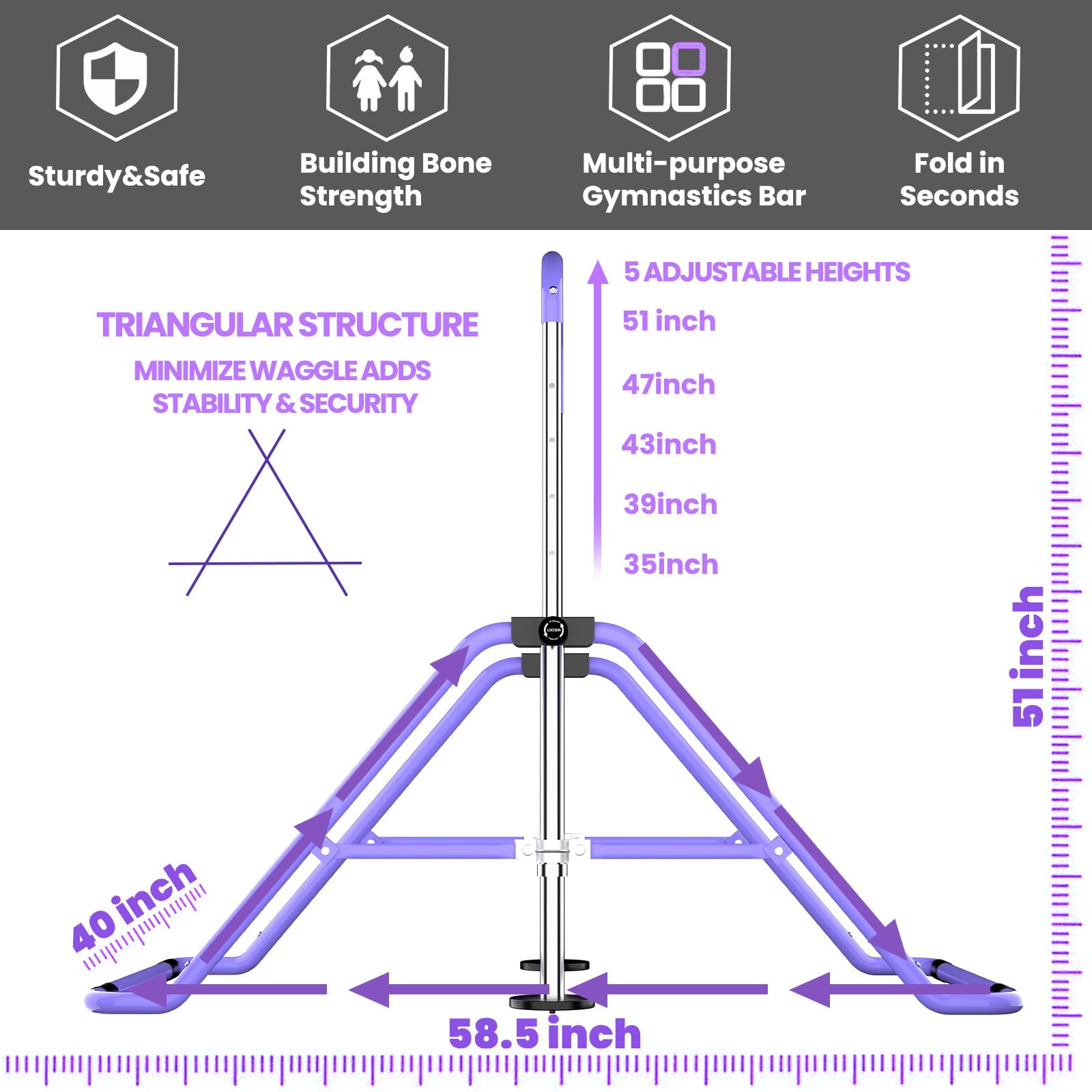 Watbkhe Kids Gymnastics Bar Gymnastic Equipment For Home Adjustable Height Gymnastic Training Bar Gymnastic Stuff For 3-7 Years