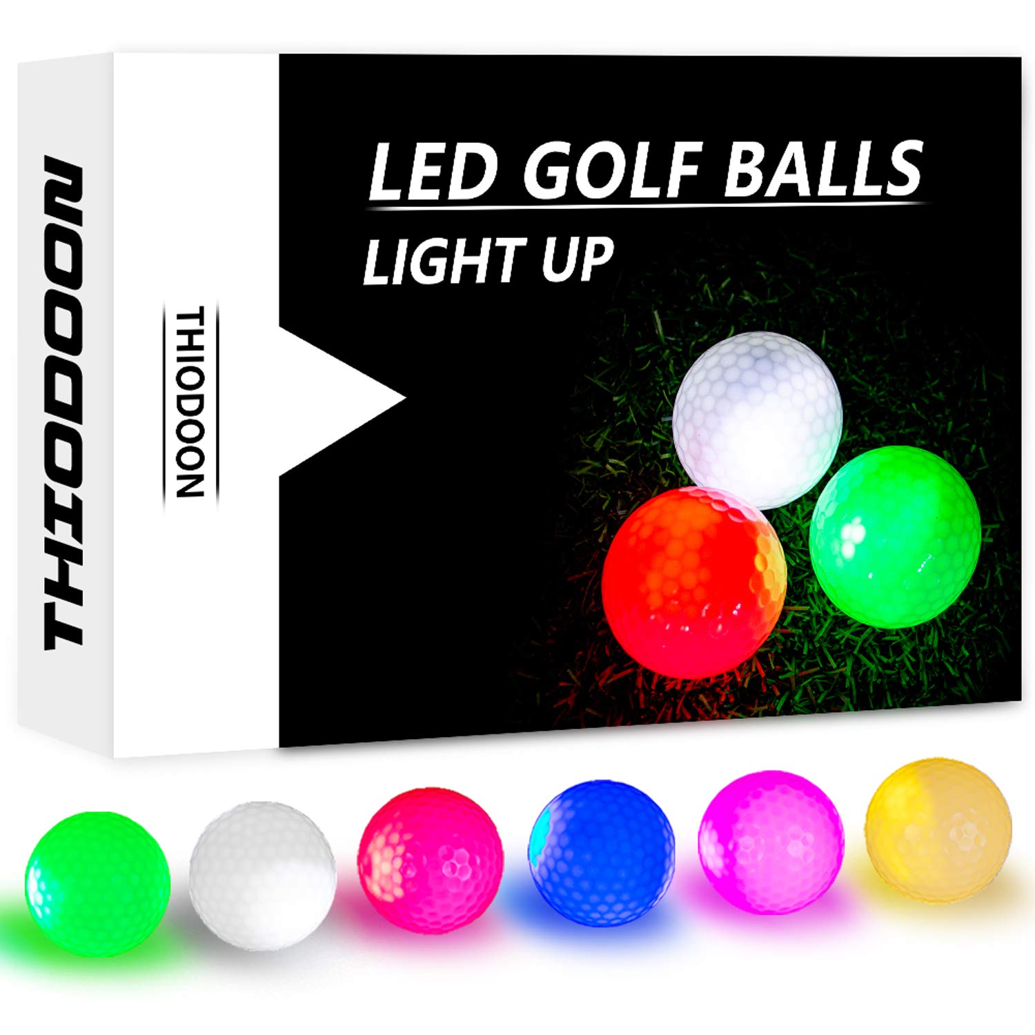 Thiodoon Glow In The Dark Golf Balls Light Up Led Golf Balls Night Golf Gift Sets For Men Kids Women 6 Pack (6 Colors In One)