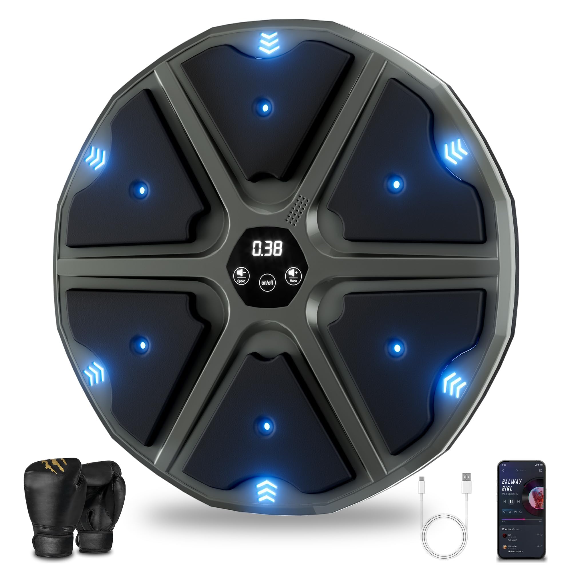 Music Boxing Machine, Wall Mounted Boxing Machine For Adults Kids, Bluetooth Smart Boxing Trainer With Boxing Gloves, Electronic