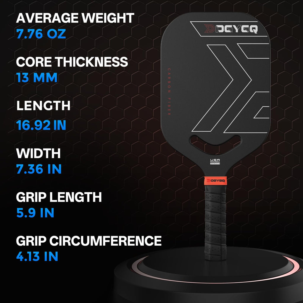 Dgygq Pickleball Paddles, Carbon Fiber Pickleball Paddle With A 13Mm Polypropylene Honeycomb Core, Increased Power And Spin - Us