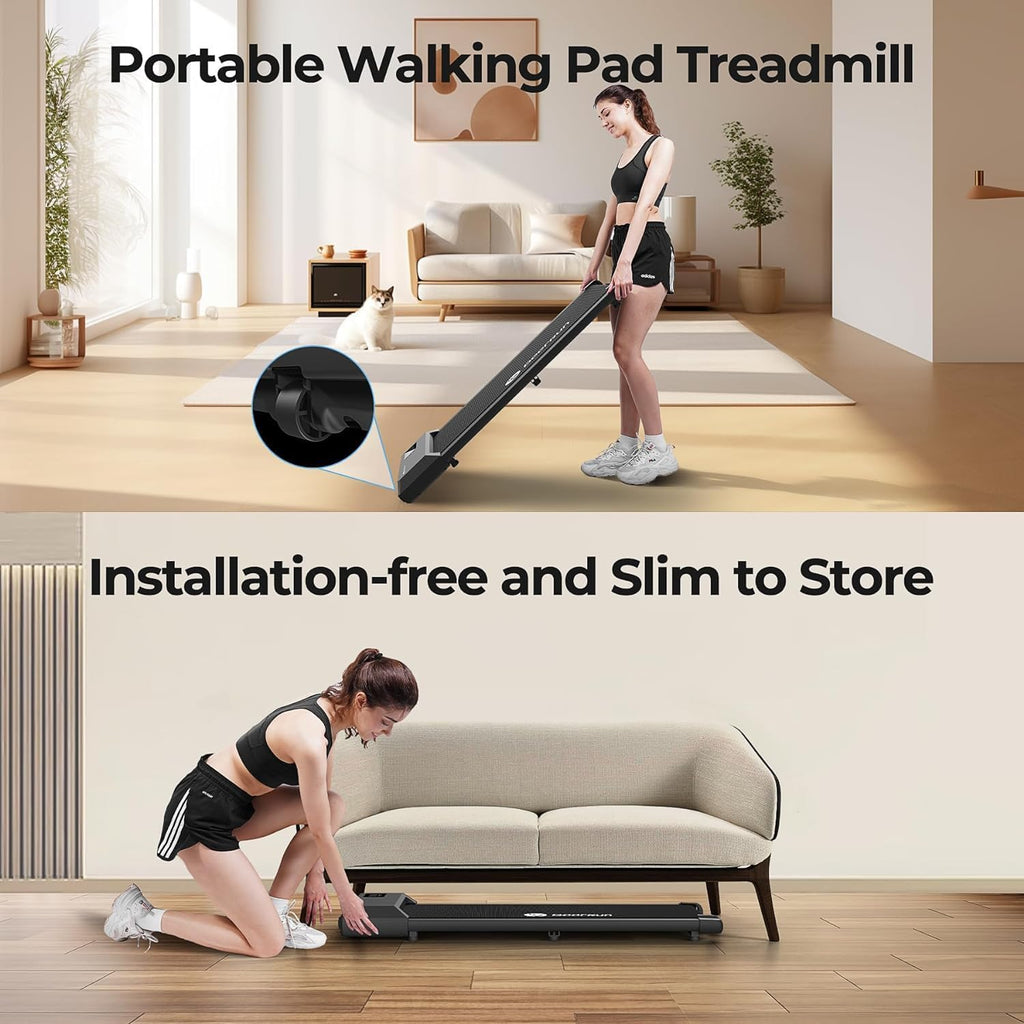 Deerrun Walking Pad, 2025 Smart Under Desk Treadmill, Treadmills For Home/Office, 2 In 1 Walking Pad With Led Dispaly & Remote C