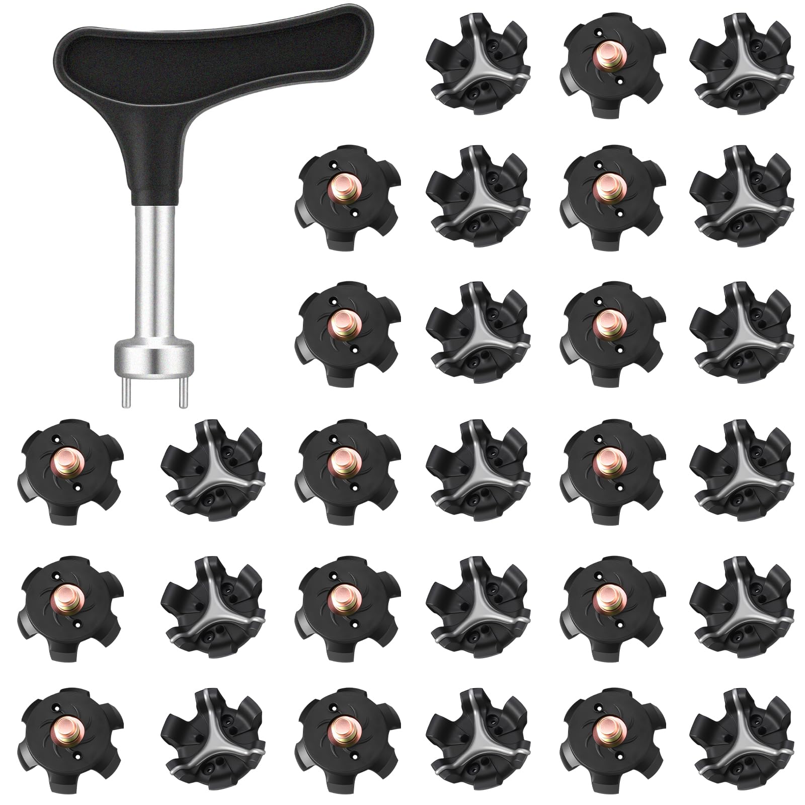 Soulchen 31 Pcs Golf Spikes Replacements Set Including 30 Pcs Cleats Replacement 1 Black Cleats Spanner Metal Thread Screw 6mm S