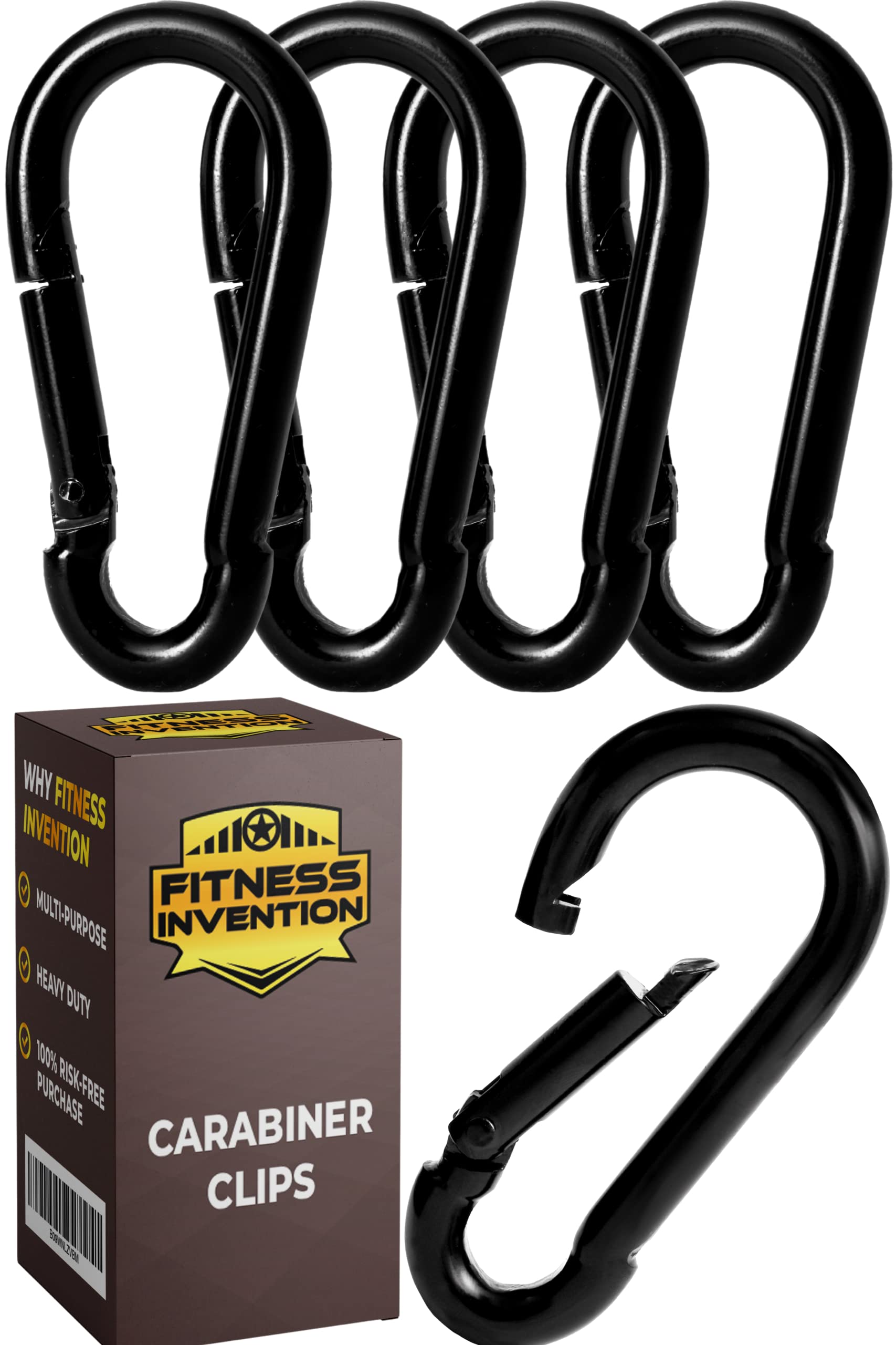Carabiner Clip 5 Pcs Snap Hooks Heavy Duty, Large, Black