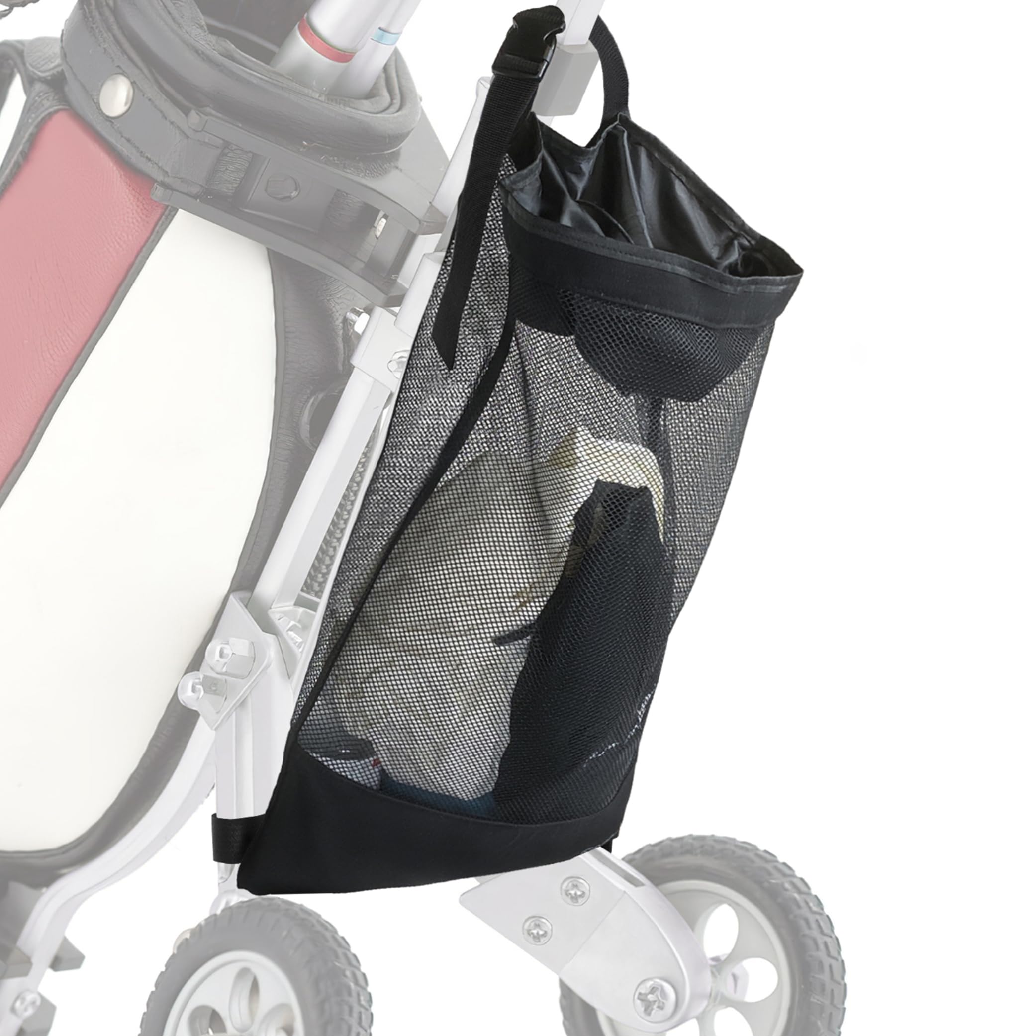 Golf Push Cart Accessories - Golf Push Cart Backside Extension Storage Bag With Top-Closing Lid, Access To The Items Easily, Bla