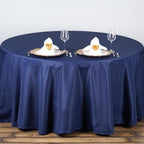 Tableclothsfactory 90 Inch Navy Blue Round Tablecloth - Linens Polyester Table Cloth, Stain And Wrinkle Resistant Washable Table
