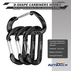 Autmatch Carabiner Clips, 3'' Aluminium Spring Snap Hook Caribeener Clips, 12Kn Heavy Duty Wiregate Carabiners For Camping, Back