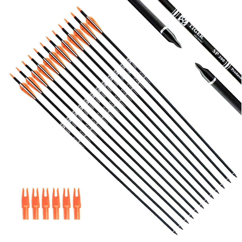 Tiger Archery 30Inch Carbon Arrow Practice Hunting Arrows With Removable Tips For Compound & Recurve Bow(Pack Of 12) (Orange Whi