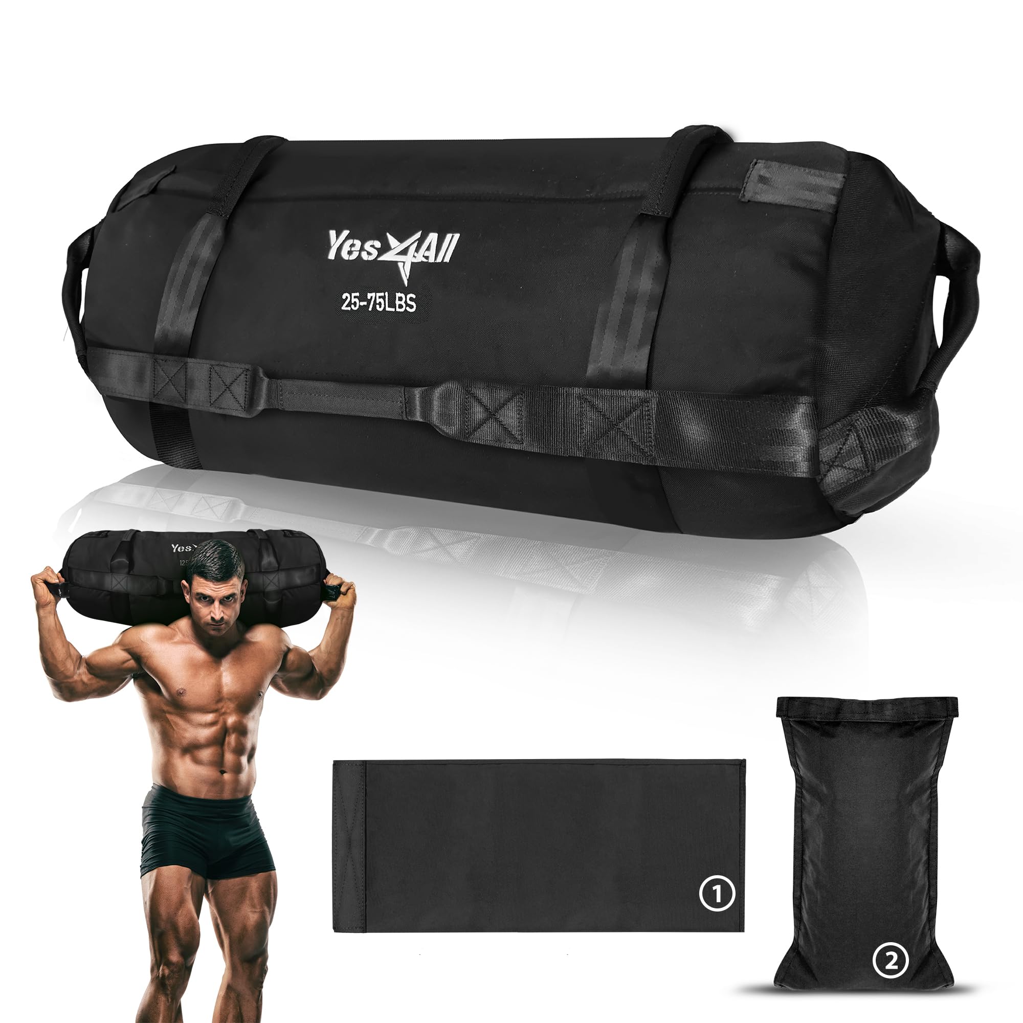 Yes4All Workout Sandbags, Heavy Duty Sandbags For Fitness, Conditioning, Mma & Combat Sports - Black - M