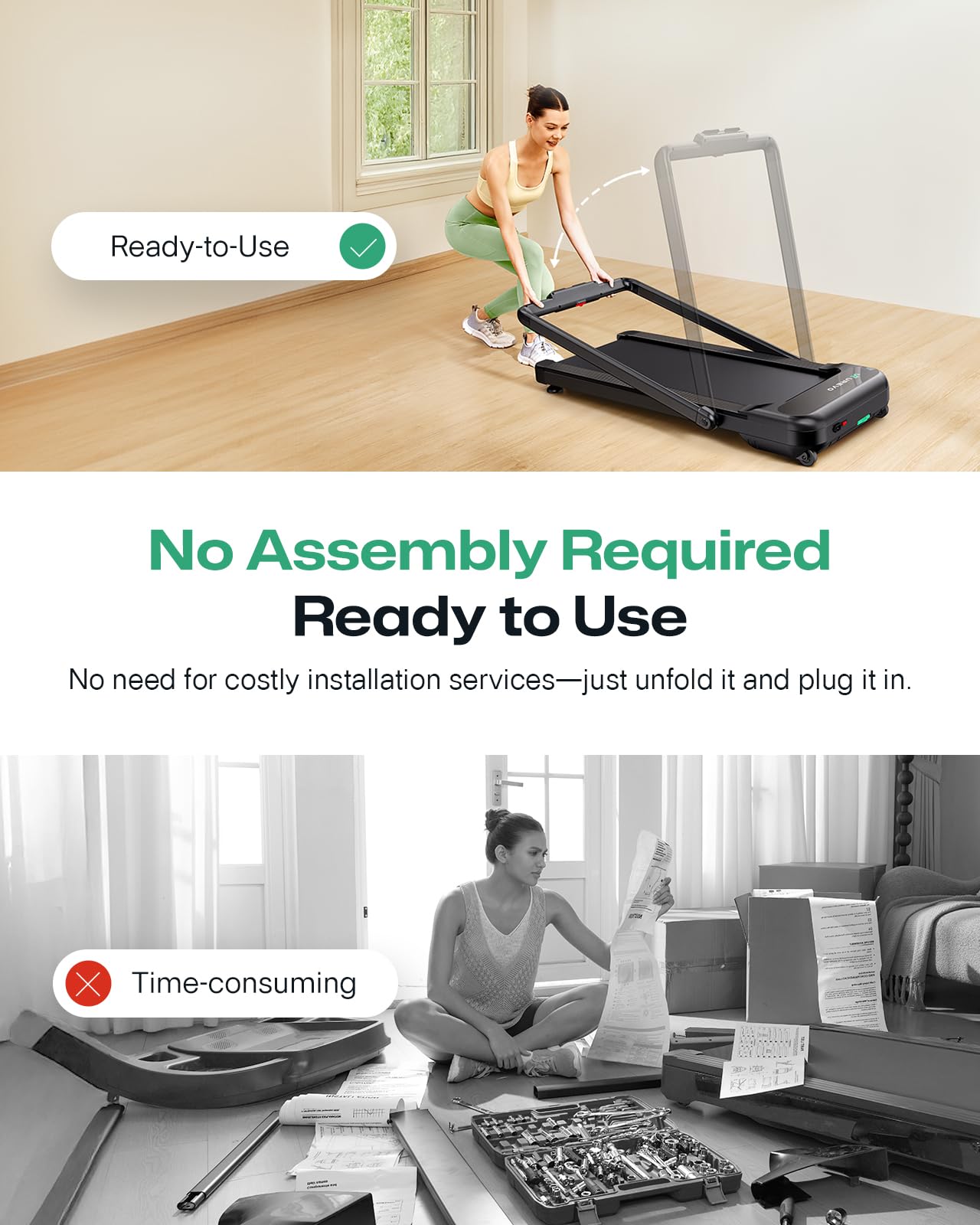 UREVO Smart Treadmill with 9% Incline, 3-in-1 Foldable Treadmill with Handle for Home/Office Fitness, Runner-Focused Design, 6 H