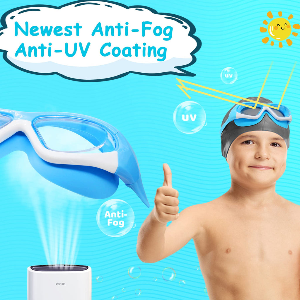 Vvinca Kids Swim Goggles, Wide View Anti-Fog Quick Adjustable Strap Swim Mask With Ear Clip Nose Clip For Child Swimming Lesson,