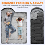 Synderay Sleeping Bags For Adults Cold Weather & Warm - Backpacking Camping Sleeping Bag For Kids 10-12, Girls, Boys - Lightweig