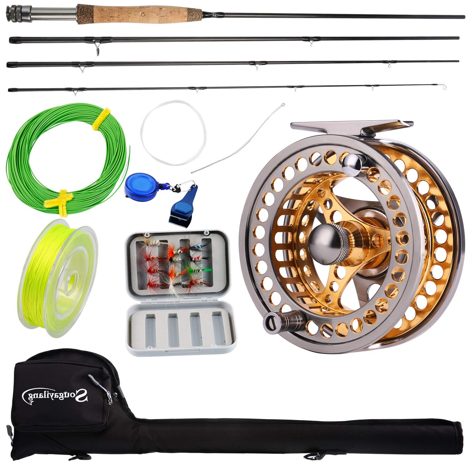 Sougayilang Fly Fishing Rod Reel Combo With Lightweight Portable Rod And Cnc-Machined Aluminum Alloy Reel, Complete Starter Pack