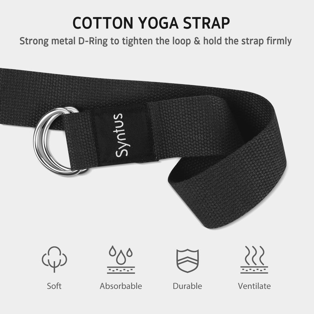 Syntus Cork Yoga Blocks And Yoga Strap Set, 2 Natural Cork Soft Non-Slip Yoga Blocks 9  6  4 Inches, 8Ft Metal D-Ring Strap For