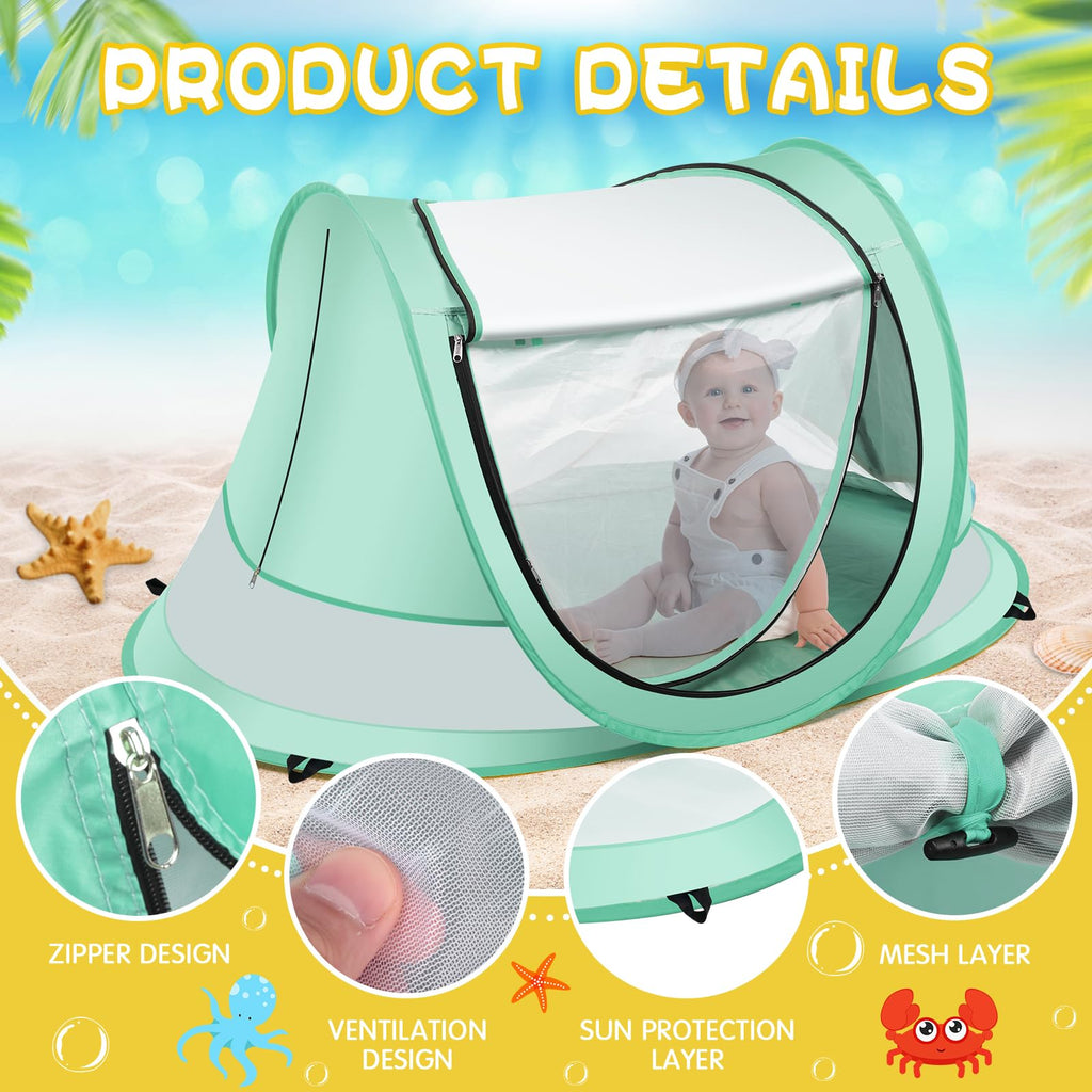 Baby Beach Tent,Large Pop Up Beach Tent Sun Shade For Beach,Portable Baby Travel Tent With Mosquito Net,Indoor Baby Play Tent,Up
