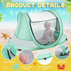 Baby Beach Tent,Large Pop Up Beach Tent Sun Shade For Beach,Portable Baby Travel Tent With Mosquito Net,Indoor Baby Play Tent,Up