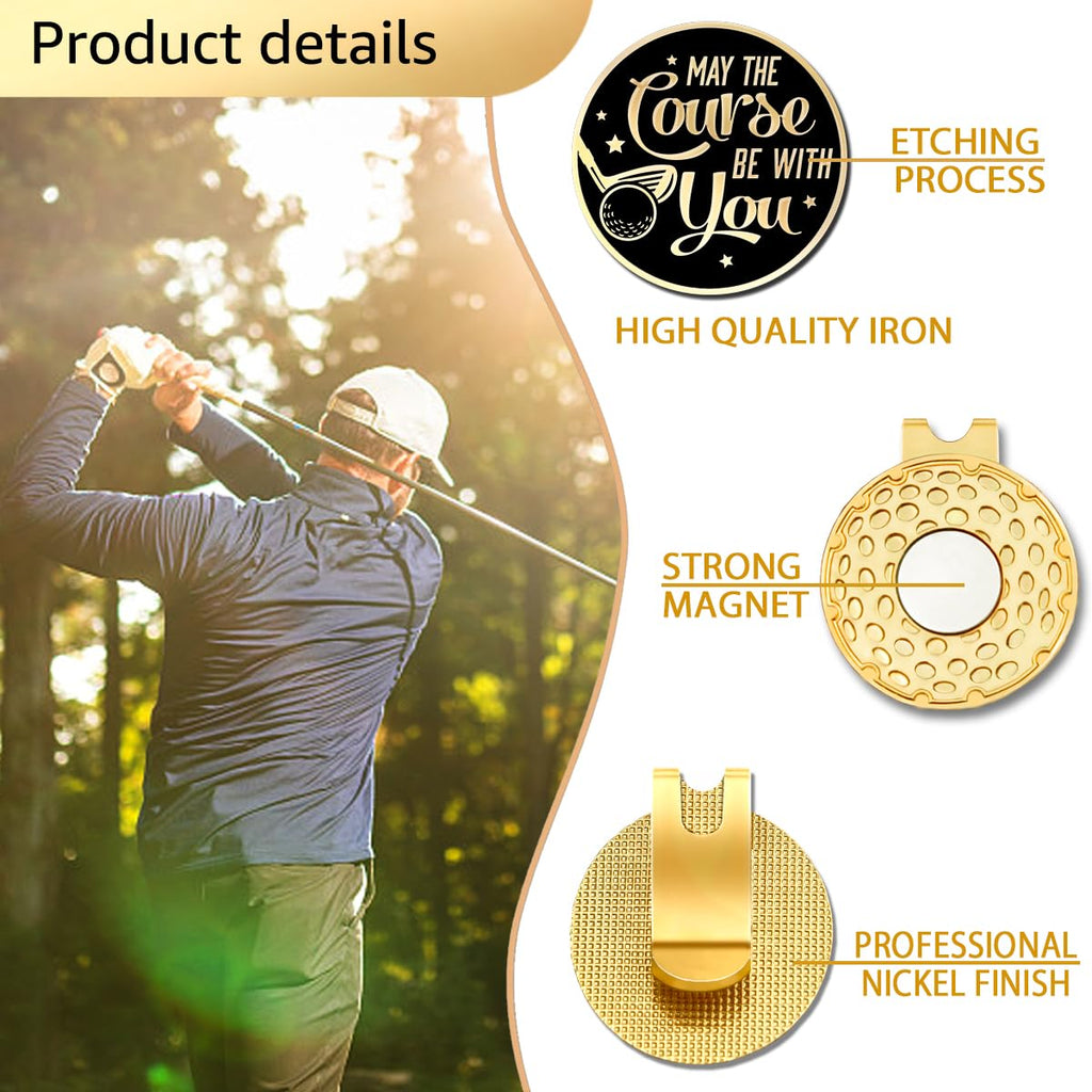 Geygie May The Course Be With You Black Gold Golf Ball Marker With Magnetic Hat Clip, Golf Accessories For Men Women, Golf Gifts