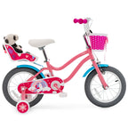 Gymax Kids Bike, 14 18 Inch Kids Bicycle With Training Wheels,Front Handbrake, Basket, Ring Bell & Doll Chair, Toddler Bike For