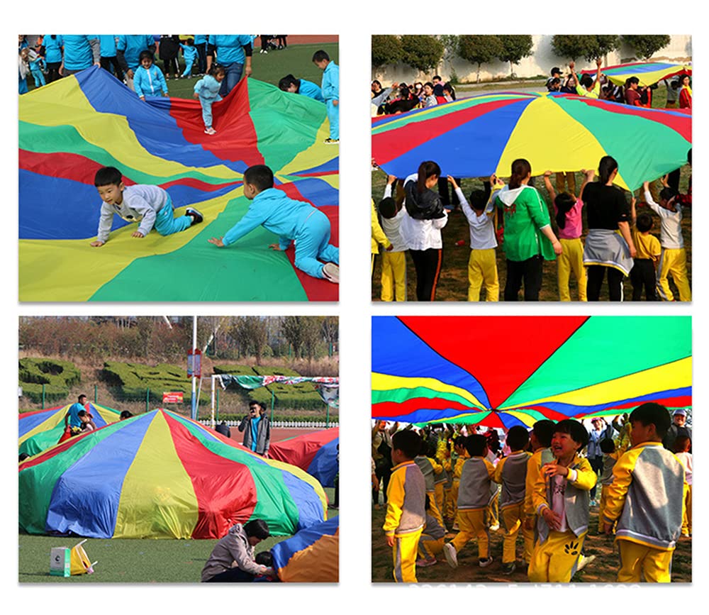 Amyese 10Ft Rainbow Parachute With 16 Handles For Kids Outdoor Party Games, Team Building Play Parachute Group Cooperative Team