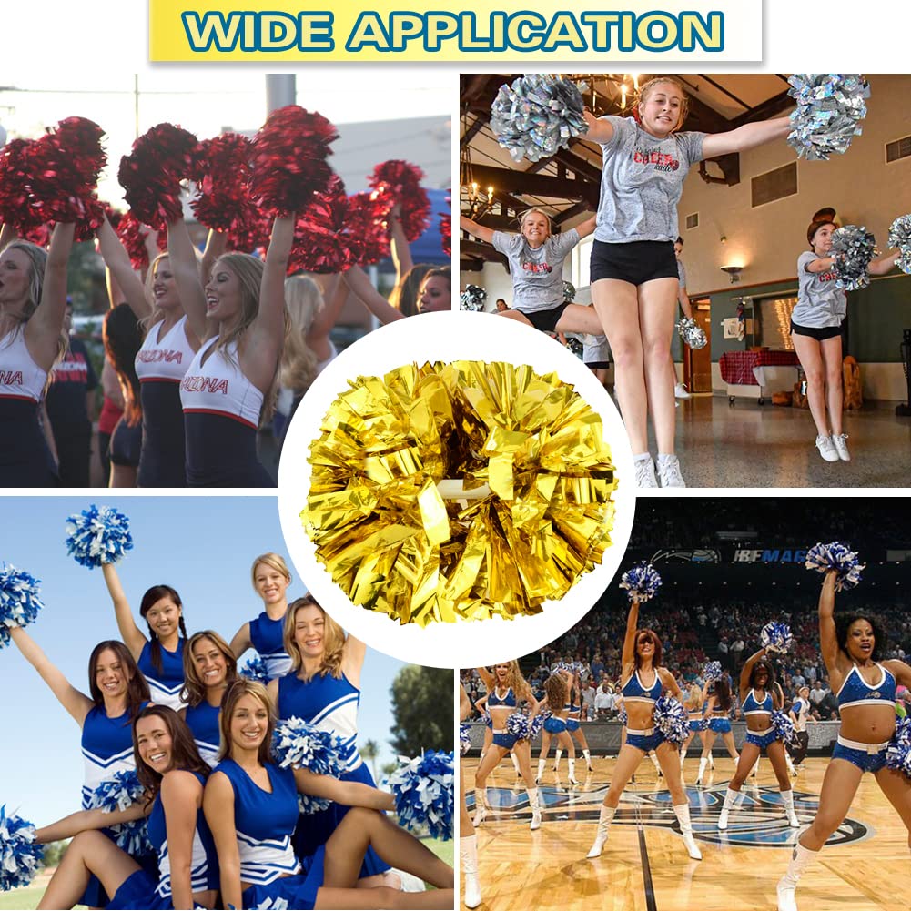 Lovecheer 2Pcs Pom Poms Cheerleading Gold Metallic Cheer Pom Poms With Baton Handle For Sports Team Spirit Party Cheering