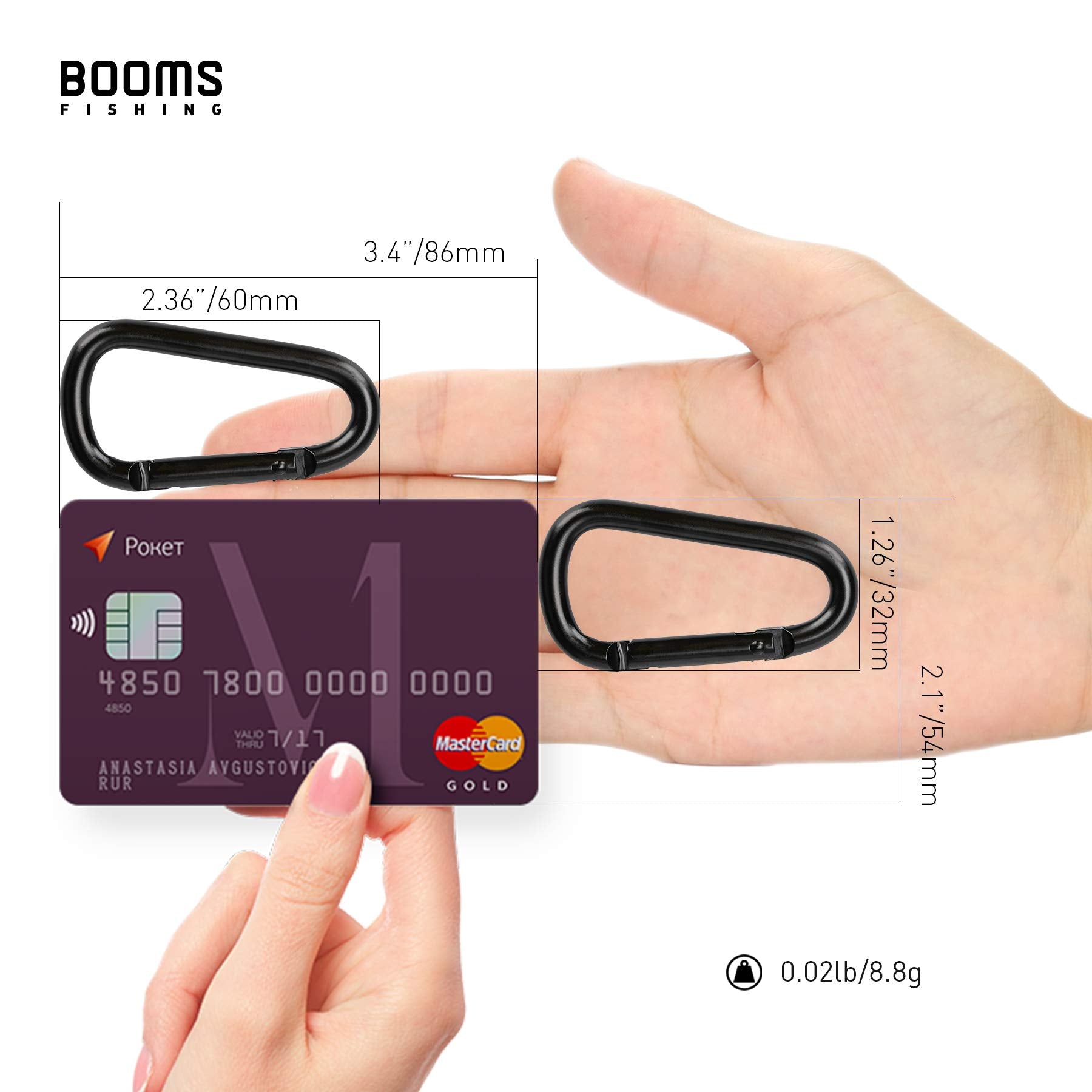 Booms Fishing Cc2 Black Carabiner Clip, 2.3 '' Small Caribeaner Keychain, Multi-Use Aluminium D Ring Caribeener Clips, 12 Pack