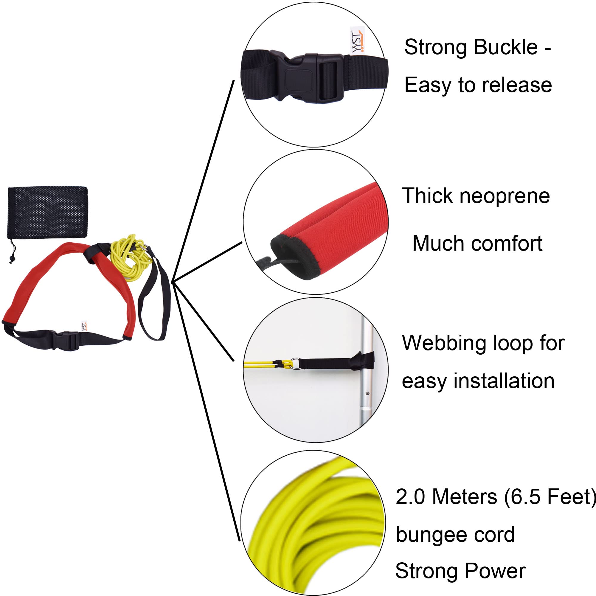 Yyst Swim Bungee Training Belt Swim Resistance Belt Swim Exerciser Belt Swim Tether (One Waist Belt, One Bungee Cord, One Loop),