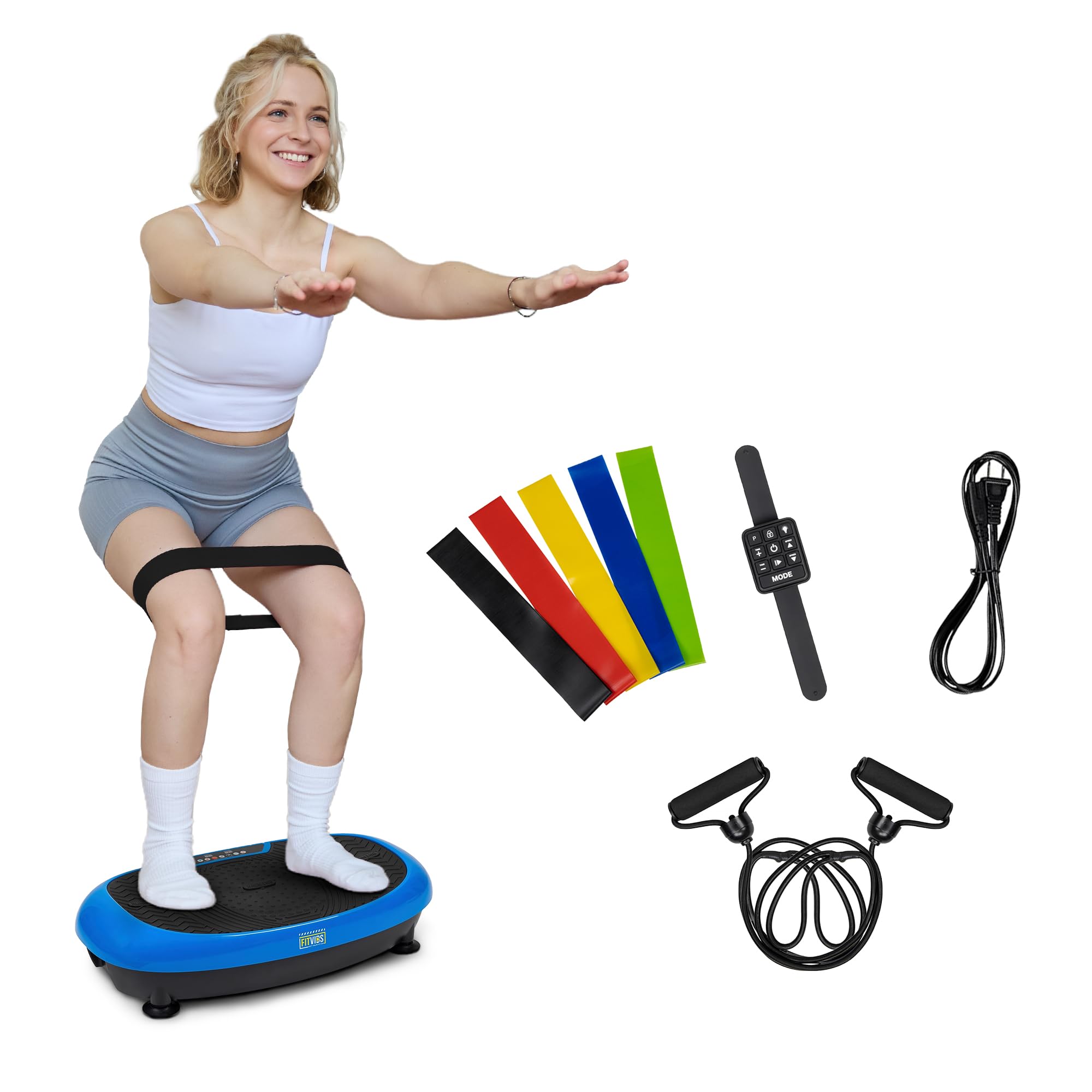 Fitvids Vibration Plate Exercise Machine Workout Vibration Fitness Platform with Resistance Loops and Resistance Band - 2D - 2D-