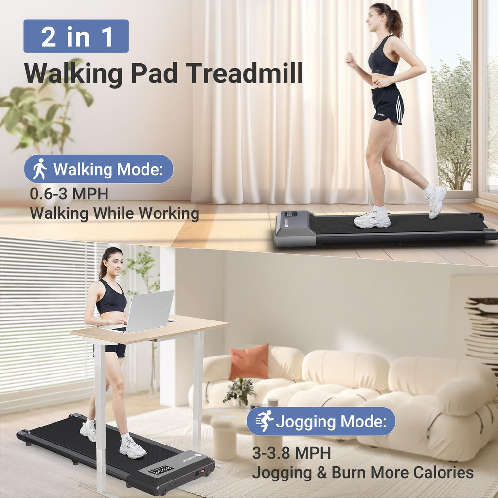 Deerrun Walking Pad, 2024 Upgrade Smart Walking Treadmill Under Desk, Led Display & App/Remote Control Small Treadmills For Home