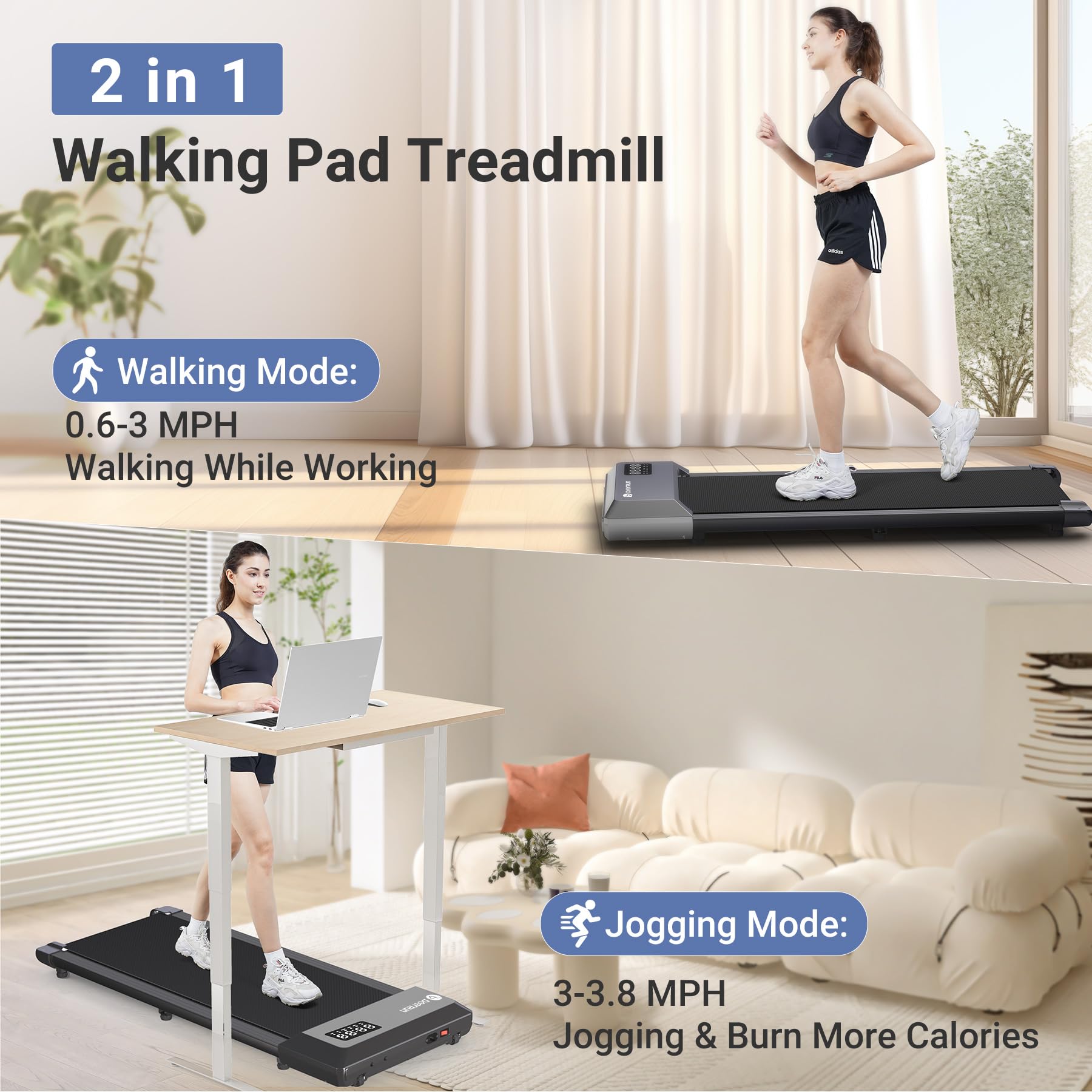Deerrun Walking Pad, 2024 Upgrade Smart Walking Treadmill Under Desk, Led Display & App/Remote Control Small Treadmills For Home