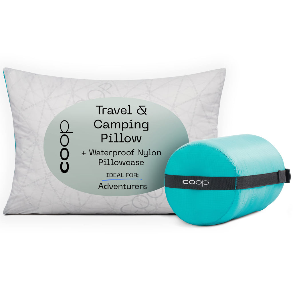 Coop Home Goods Original Adjustable Travel Pillow And Waterproof Pillow Protector Grey Bundle With Compressible Stuff Sack, Medi
