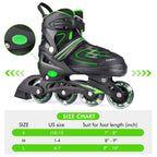 Kaqinu Adjustable Inline Skates, Outdoor Inline Skates With Full Illuminating Wheels For Women, Kids, Girls And Boys (Green, L)