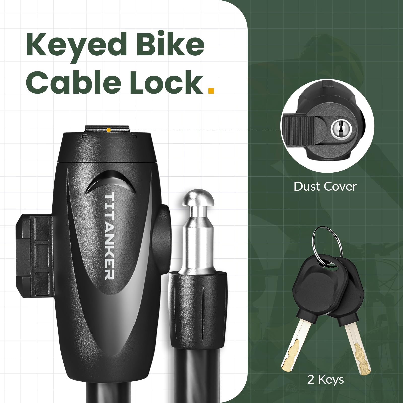 Titanker Bike Locks With Keys, Bike Lock Cable 6 Feet Coiled Secure Bike Cable Lock With Mounting Bracket, 1/2 Inch Diameter