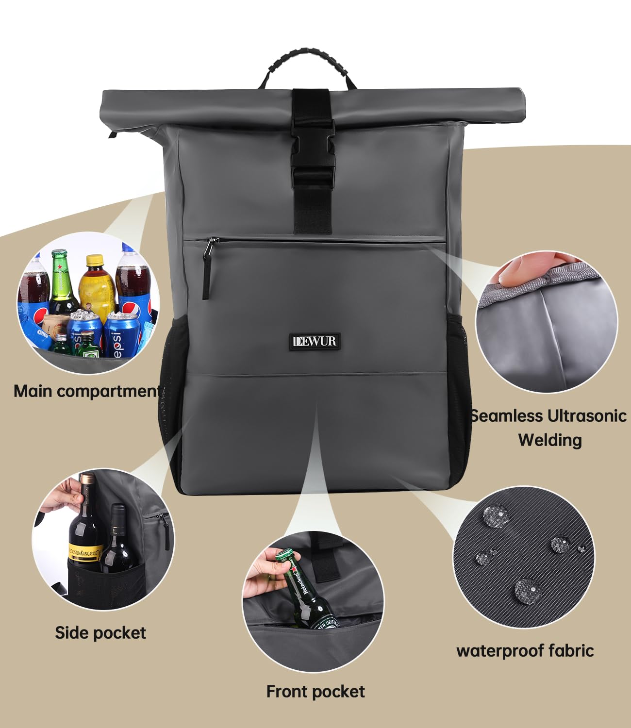 Dewur Cooler Backpack 45Cans Large Capacity Insulated Light Cooler Backpack,Waterproof And Leak-Proof,Portable With Bottle Opene