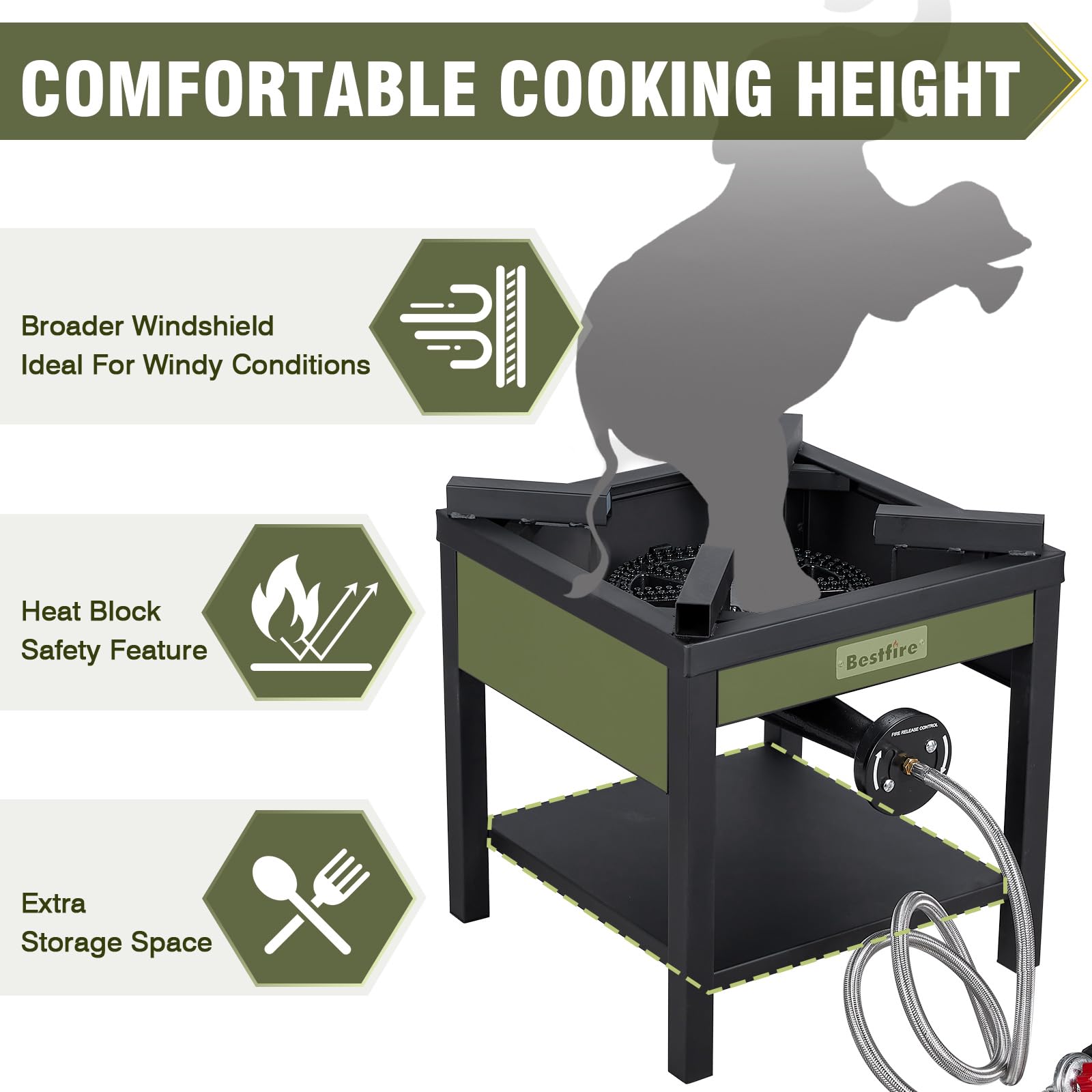 Bestfire 260,000 Btu Outdoor Propane Gas Stove With 0-30 Psi Adjustable Regulator And Steel-Braided Hose For Outdoor Home Cookin