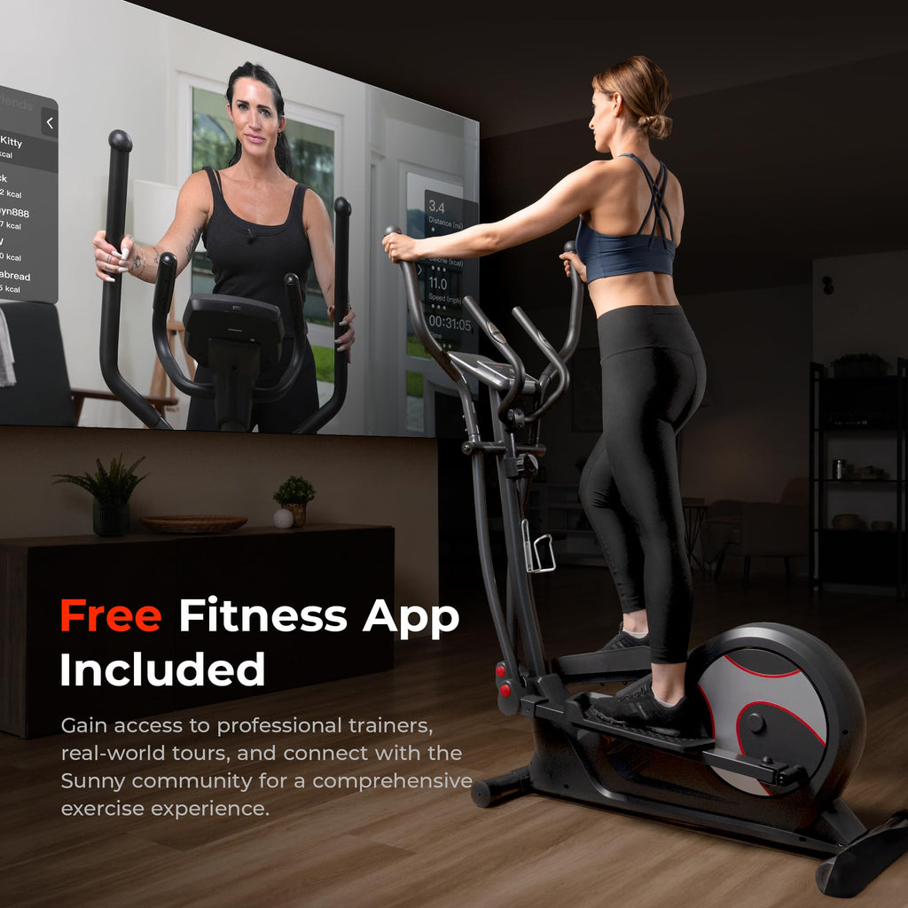 Sunny Health & Fitness Heavy-Duty Smart Elliptical Trainer, 300Lb Load Equipment For Indoor Cardio Exercise, Adjustable Resistan